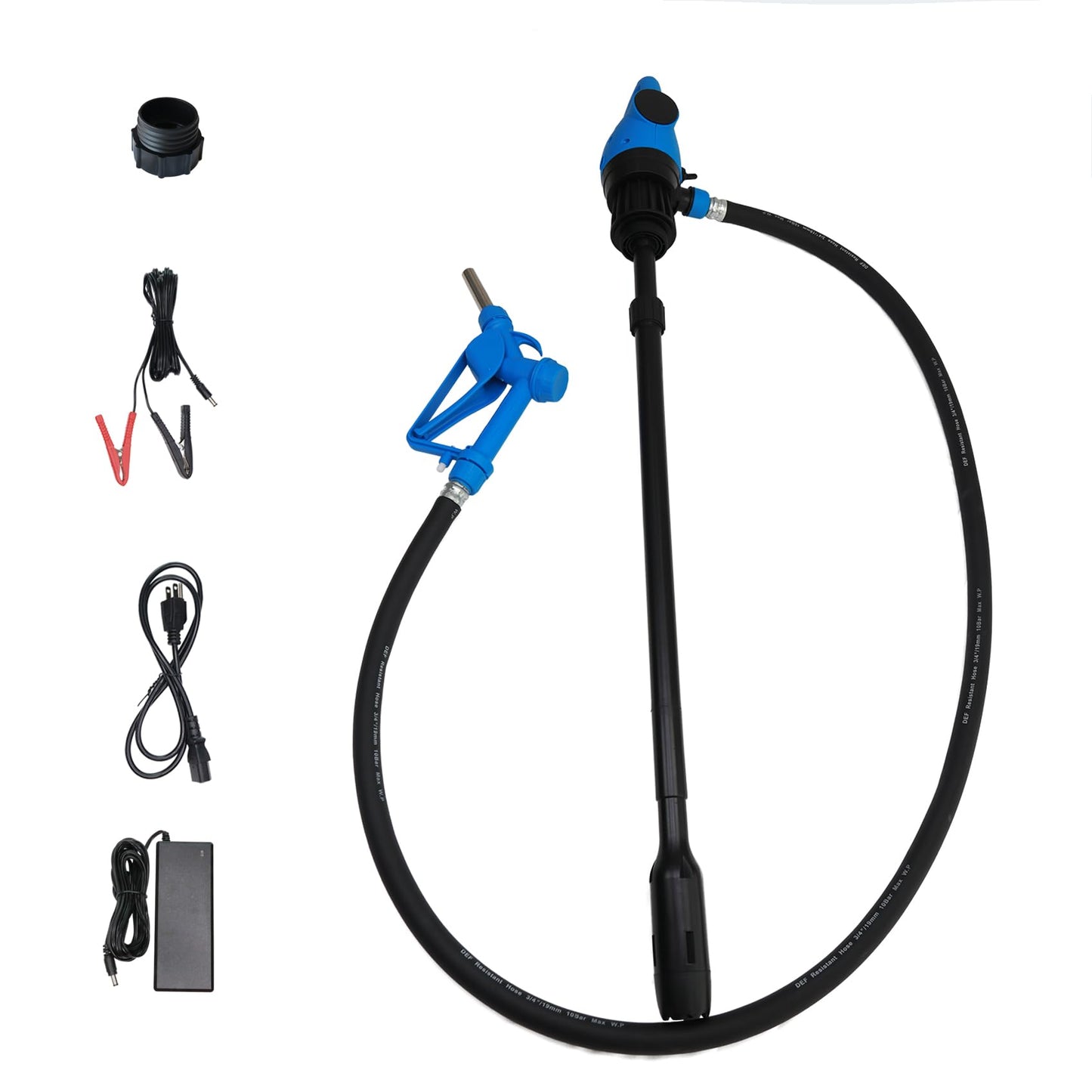 NimRay Electric Drum Pump (120V AC / 12V DC), 5 GPM Flow Fuel Pump, for DEF, Diesel, Water, Antifreeze with a 6.6ft Hose, 2'' Bung Adapter, and 34-49in telescoping Suction Tube for 55-Gallon Barrels.