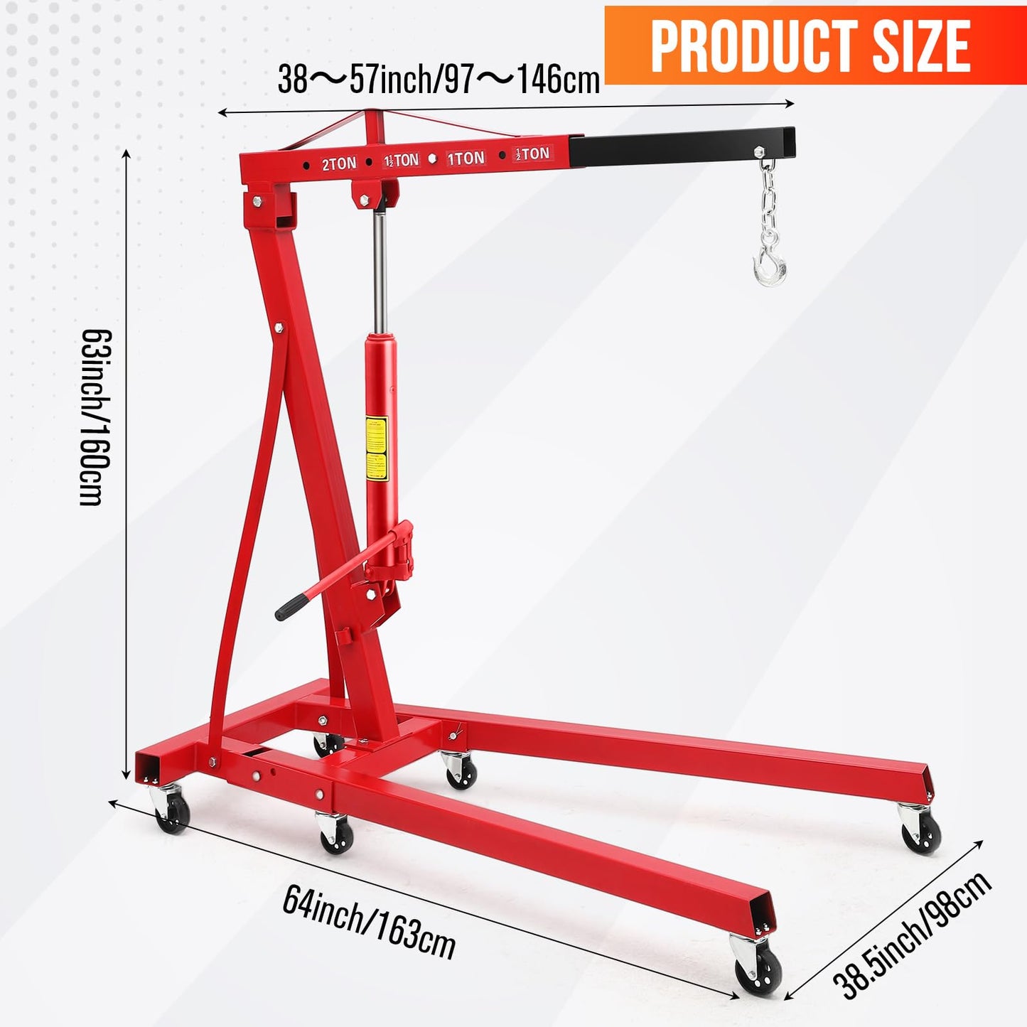 ExploreHorizon 2-Ton Folding Hydraulic Engine Hoist, Portable Engine Shop Crane with 6 Casters & Telescopic Boom, 4400 Lbs Foldable Cherry Picker Hoist Lift for Home Garage Workshop, Warehouse, Red