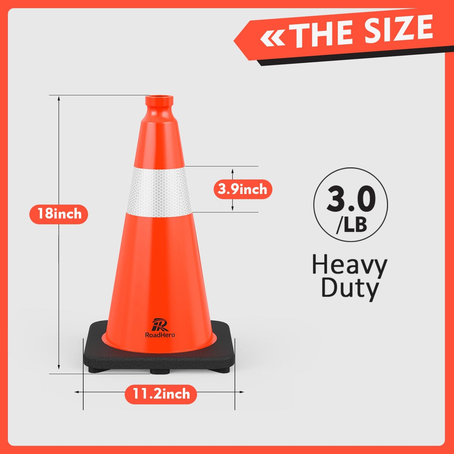 RoadHero 8 Pack Traffic Safety Cones 18 Inch, PVC Cone with Black Weighted Base, Orange Cones with Reflective Collar, Cones for Parking Lot, Construction Events, Road Safety