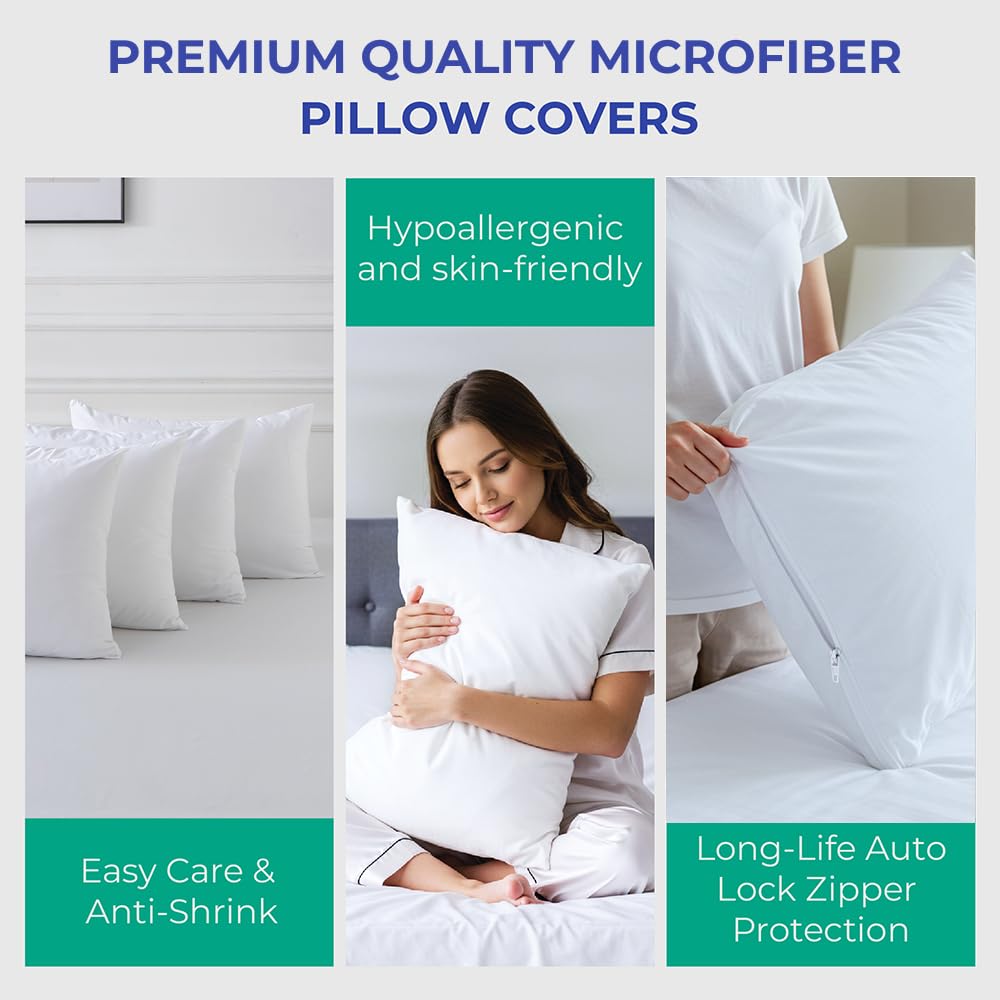 Ultra Soft 4 Pack Pillow Protectors with Zipper Standard Size Breathable Standard Pillow Covers, 100% Safety Against Stains, Dust & Dirt with Pillow Covers, Machine Washable (White 20x26 inch)