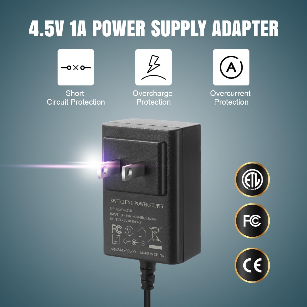 Lenink 3 AC Power Supply Adapter for AA Battery, AA Battery Replacement Adapter for LED Light, Decorations (Black)