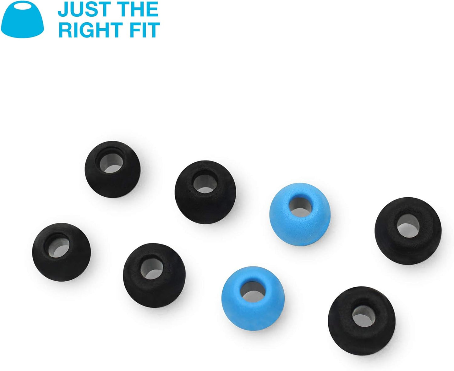 4 JLab Cloud Foam Mnemonic Earbud Tips, Pairs of Custom Fit Universal Tips, Memory Cloud Foam, Black/Blue
