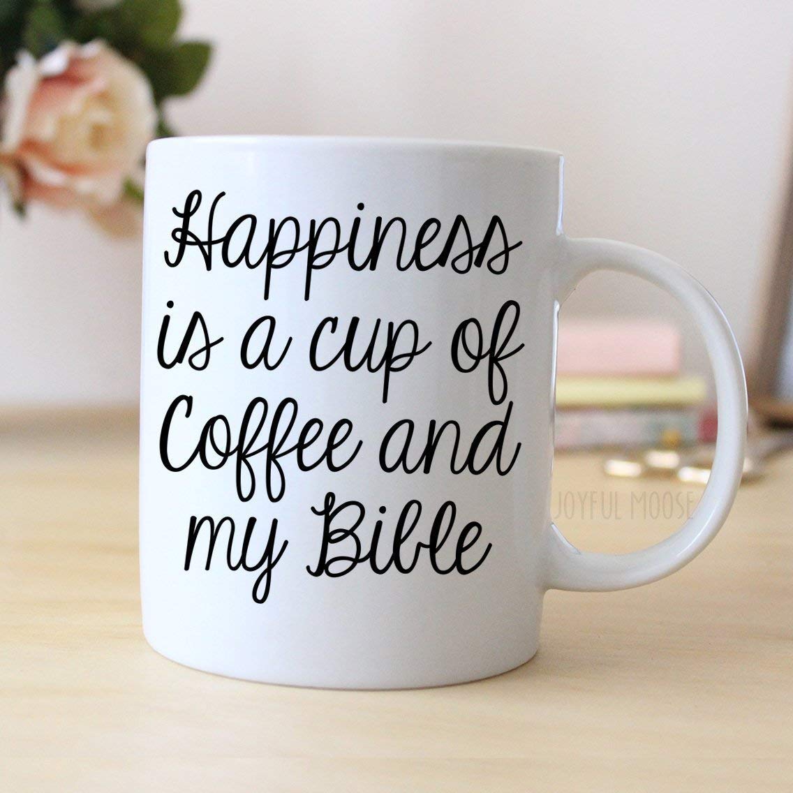 Happiness is a Cup of Coffee & My Bible Mug - Ceramic Christian Gift for Women