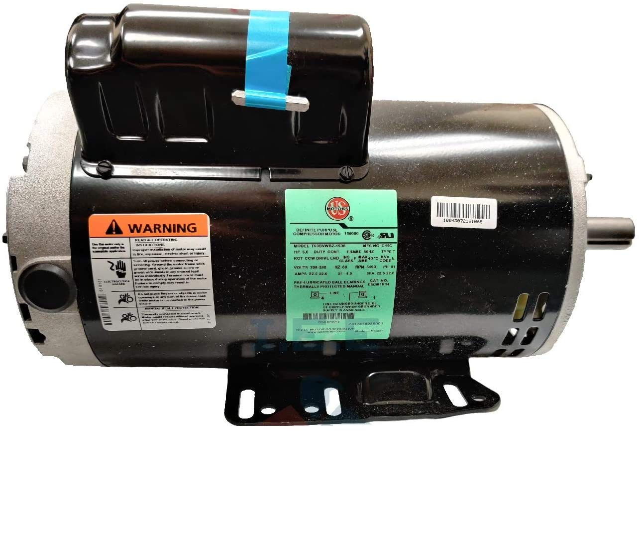 5 HP 3450 RPM Electric Motor COMPRESSOR DUTY 56 Frame 1 Phase 7/8 Shaft