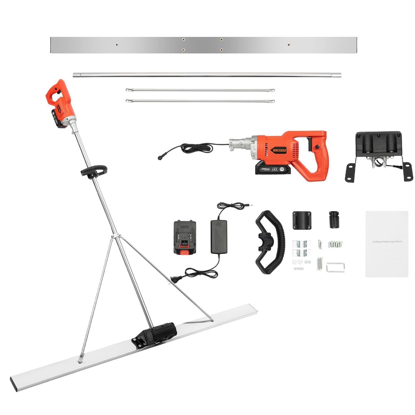 110V 48W Electric Concrete Float, Concrete Vibratory Screed Vibrating Bull Float Concrete Screed Board with 4.94 FT Stainless Steel Screed Board for Vibration-Leveling Concrete Surfaces