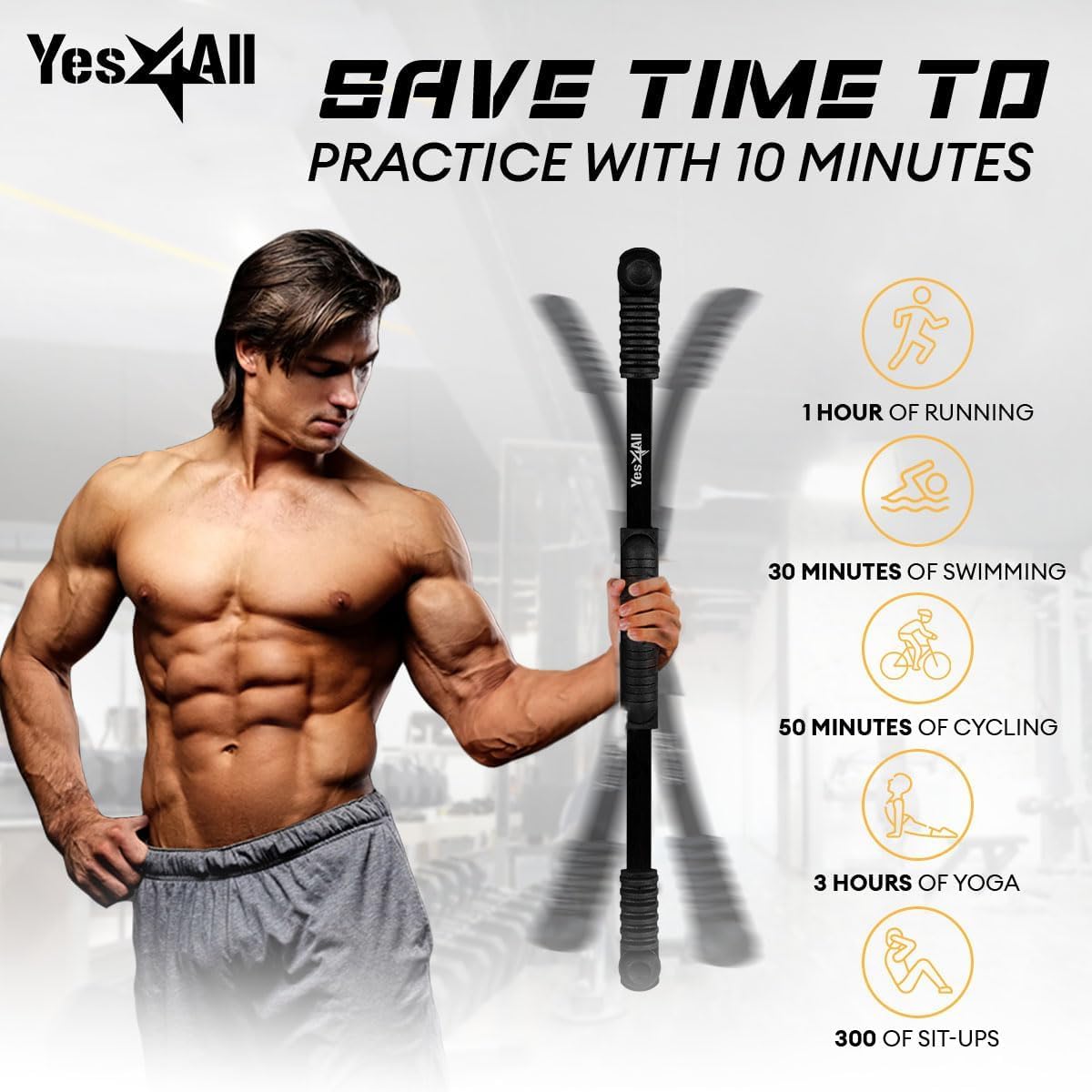 Yes4All Elastic Fitness Exercise Bar, Shake Weight, Body Physical Therapy, Body Bar Equipment for Strength Training Home Gym