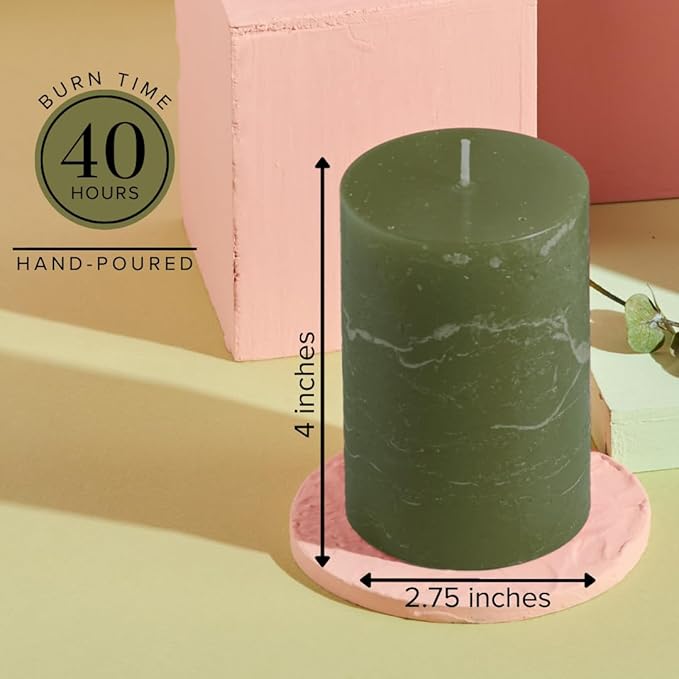 Simply Soson Rustic 2.75"x4"Dark Moss Green Pillar Candles Set of 3-Unscented Candles - Large Candle for Candle Holders-Velas Decorativas Green Candles Pillar Colored Candles Fall Pillar Candles Bulk