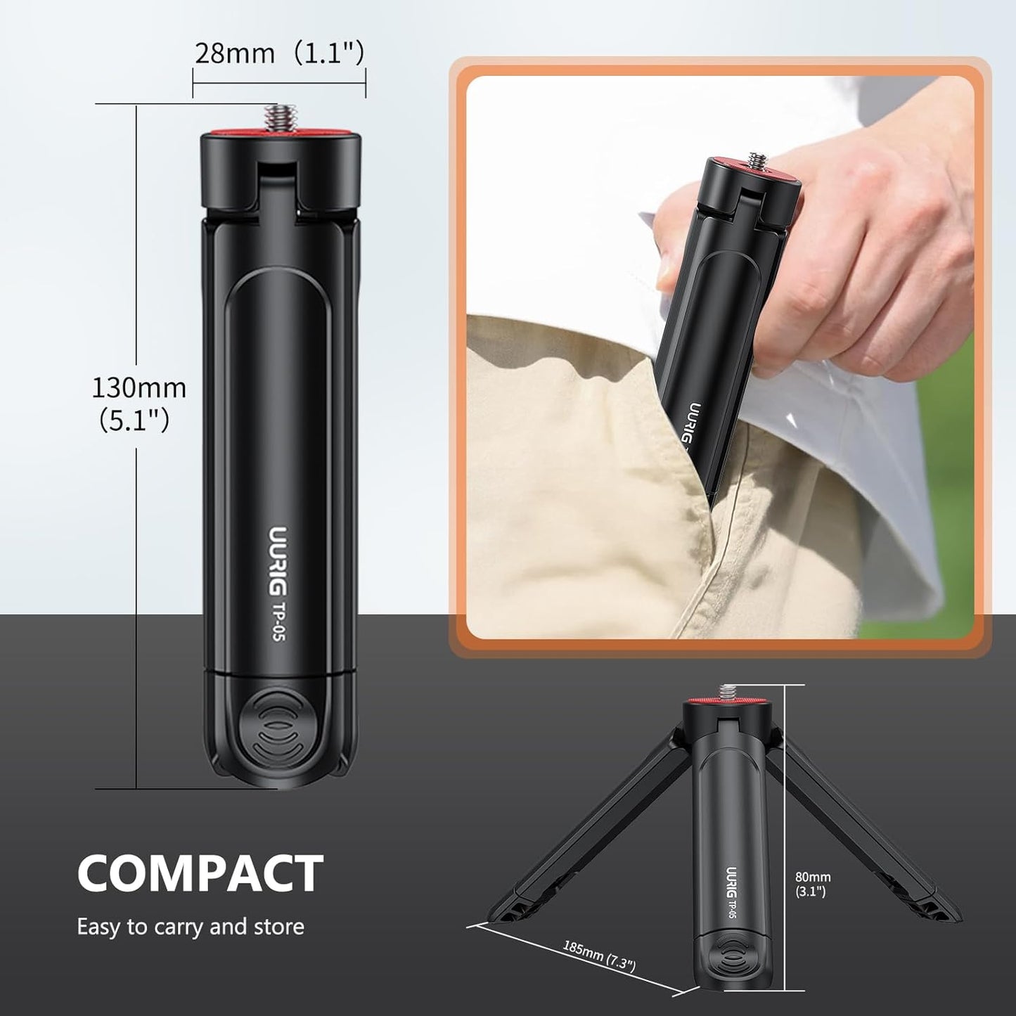 VRIG TP05 1/4" Extendable Mini Camera Tripod with Screw, Portable Desktop Tripod Selfie Stick Handle Grip Handheld