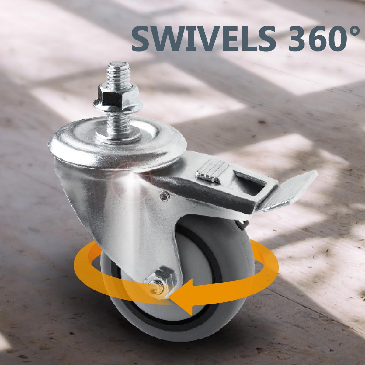 POWERTEC 17201-Case4 3" Heavy Duty Threaded Stem Swivel Caster Wheels with 600 lbs Total Loads, Dual Locking Industrial Castor Wheels for Workbench, Dolly, Cart & Furniture, (Pack of 16)