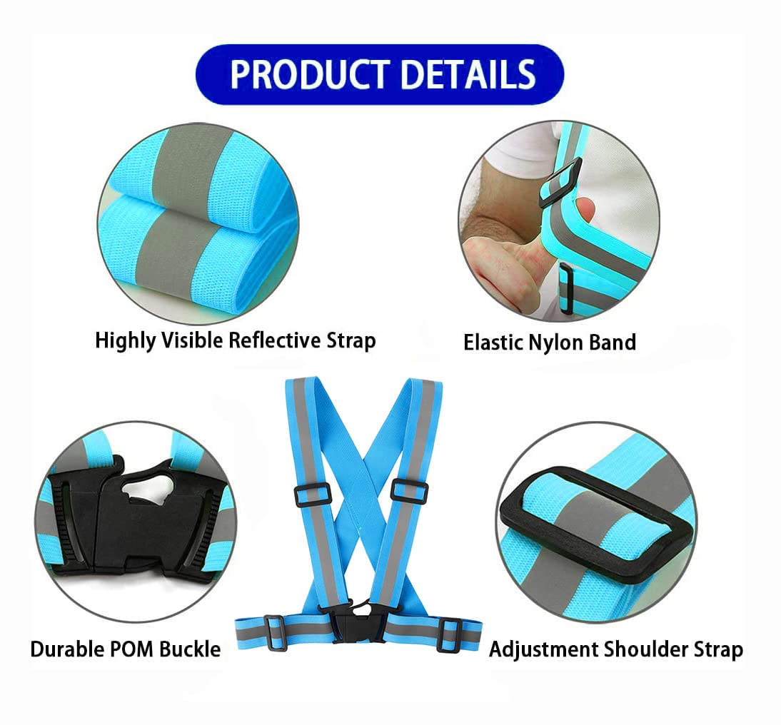 Famnosta Running Reflective Vest Gear 3 Pack Adjustable Safety Vest for Women Men High Visible Reflective Straps Vest for Running Cycling Motorcycling (Green,Blue,Pink)