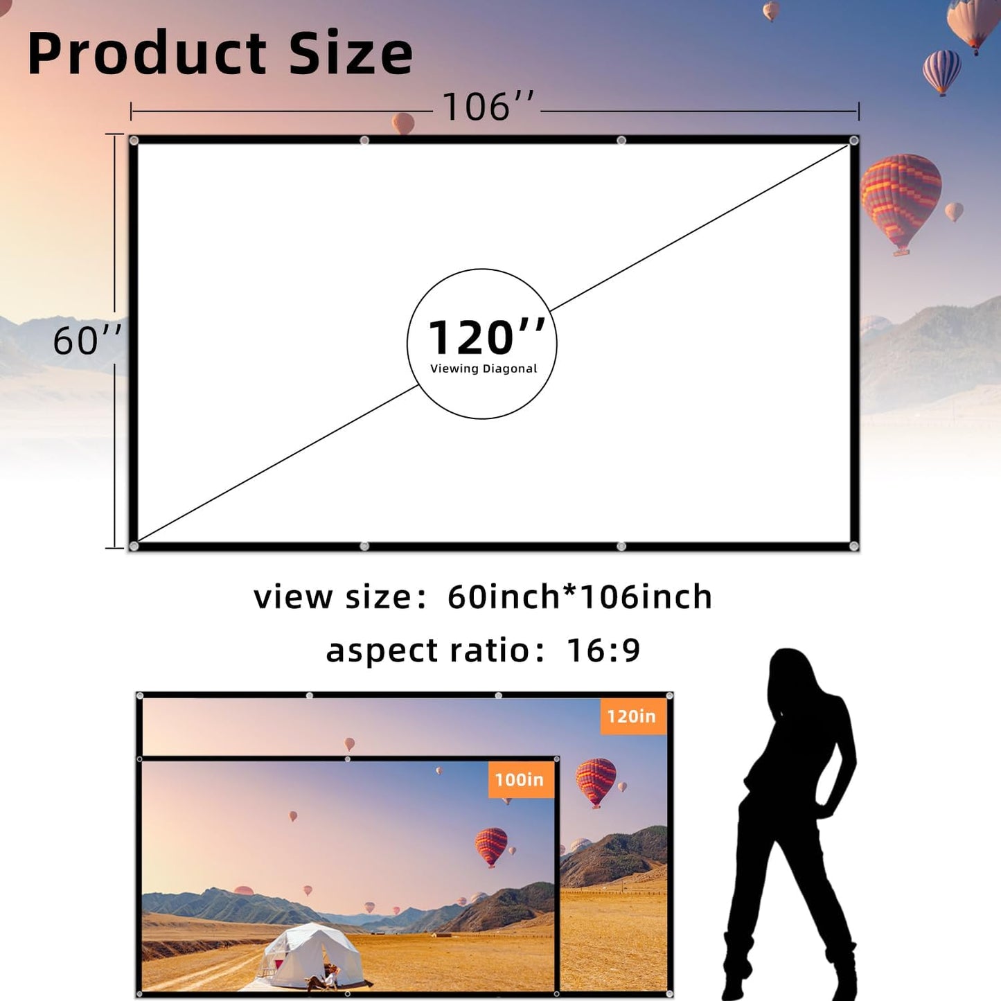 WEDIOU 120 inch: 16:9 4K Outdoor Movie Projector Screen Wrinkle-Free and Foldable Projection Screens HD for Theater.