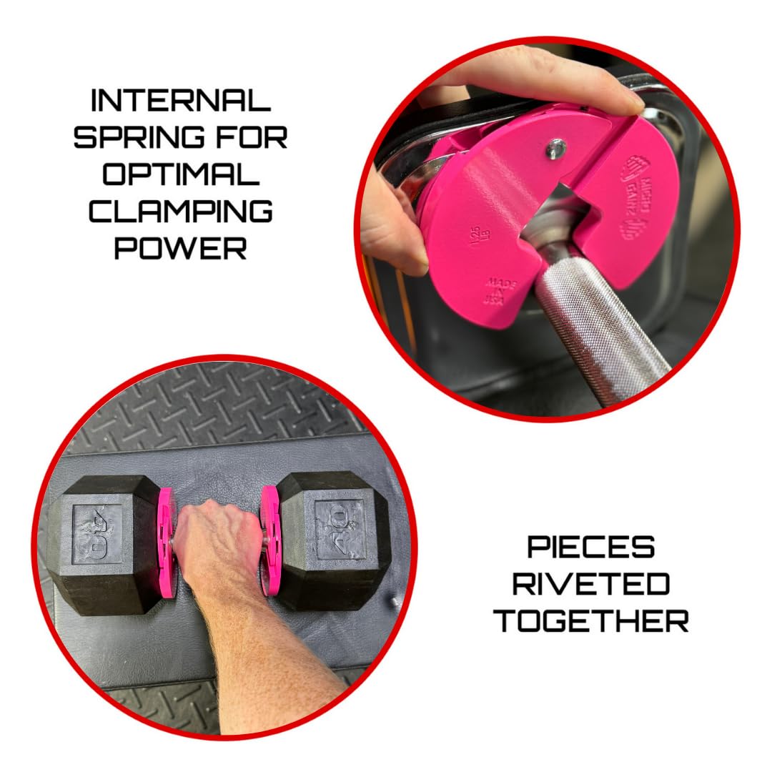 Micro Gainz Dumbbell Fractional 1.25lb Weight Plate, Ideal for Micro Loading, (Choose Color) 4 Piece Fractional Weight Plates, Designed for Dumbbell Training, Made In USA (Pink)