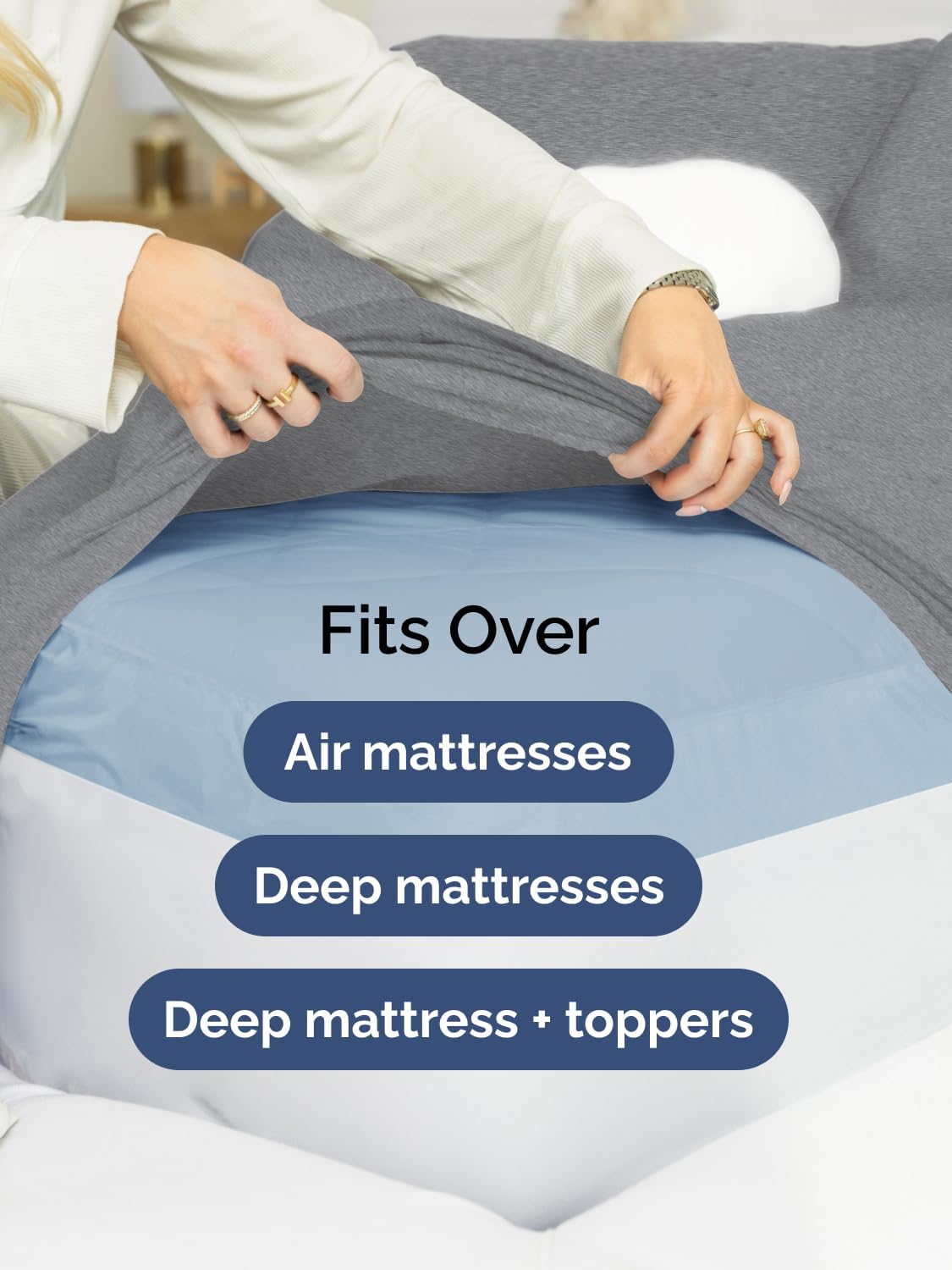 Skiennix Extra Deep Queen Sheet Set | 6-Piece Breathable Cooling Bedding - Soft, Wrinkle-Free - Heathered Grey