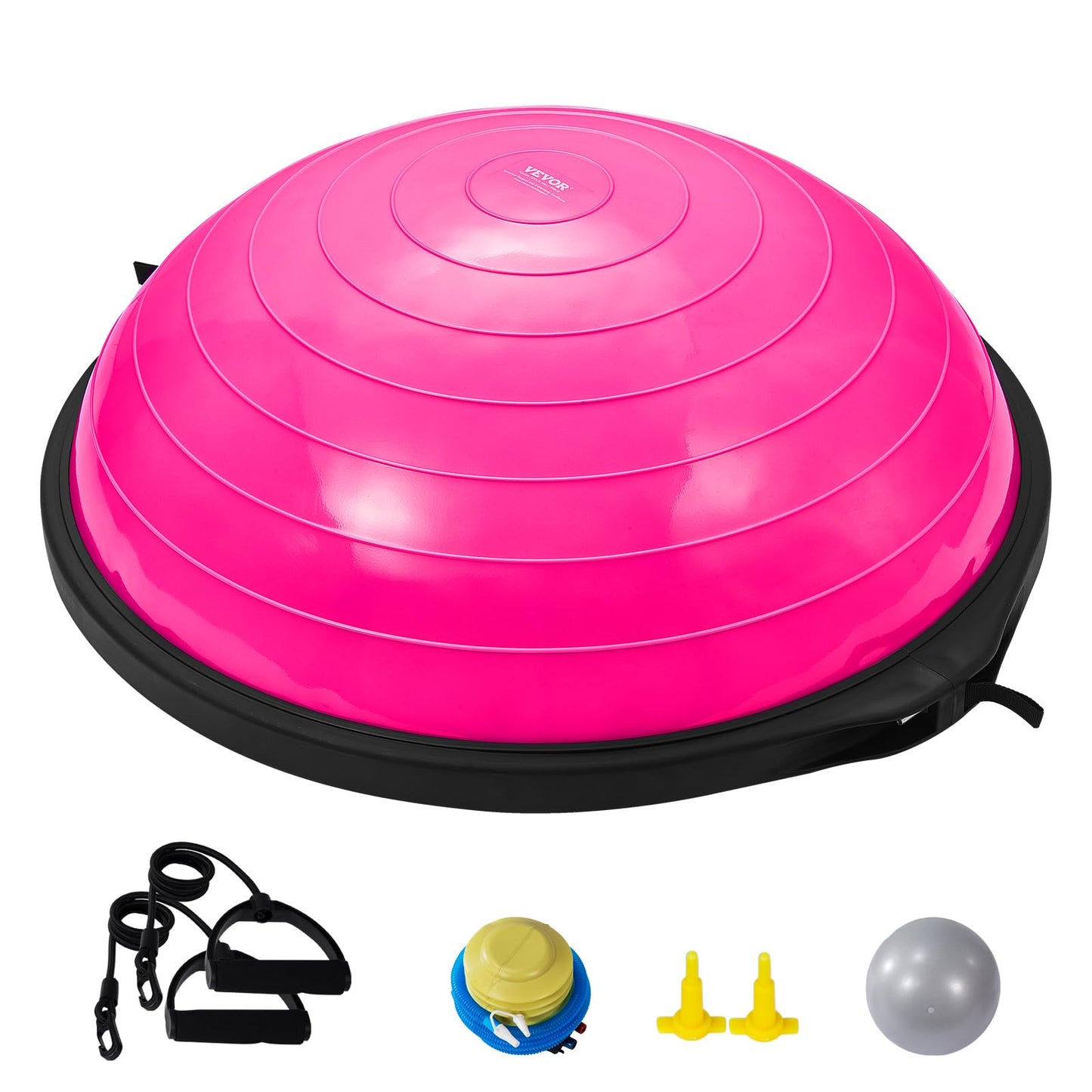 VEVOR 26-inch Half Exercise Ball Trainer, 1500 lbs Capacity Balance Ball, Includes Resistance Bands and Pump, Ideal for Full Body Workouts, Yoga, and Strength Training at Home Gym, Pink