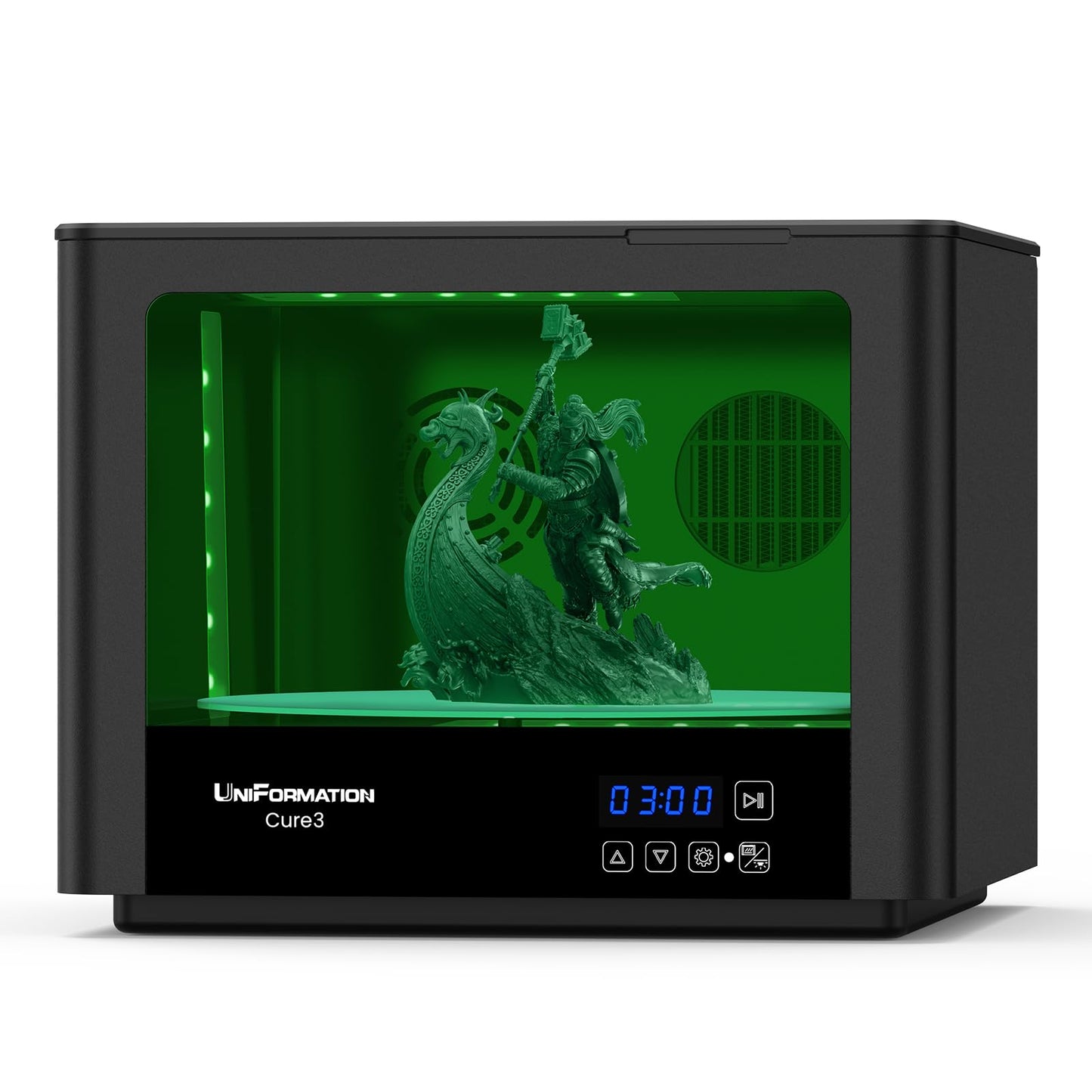UniFormation 10.3-inch Cure3 Curing Machine 405nm UV Resin Curing Station with 360° Turntable D282 x H162 mm Curing Box Compatible with Resin 3D Printers for 3D Printed Models