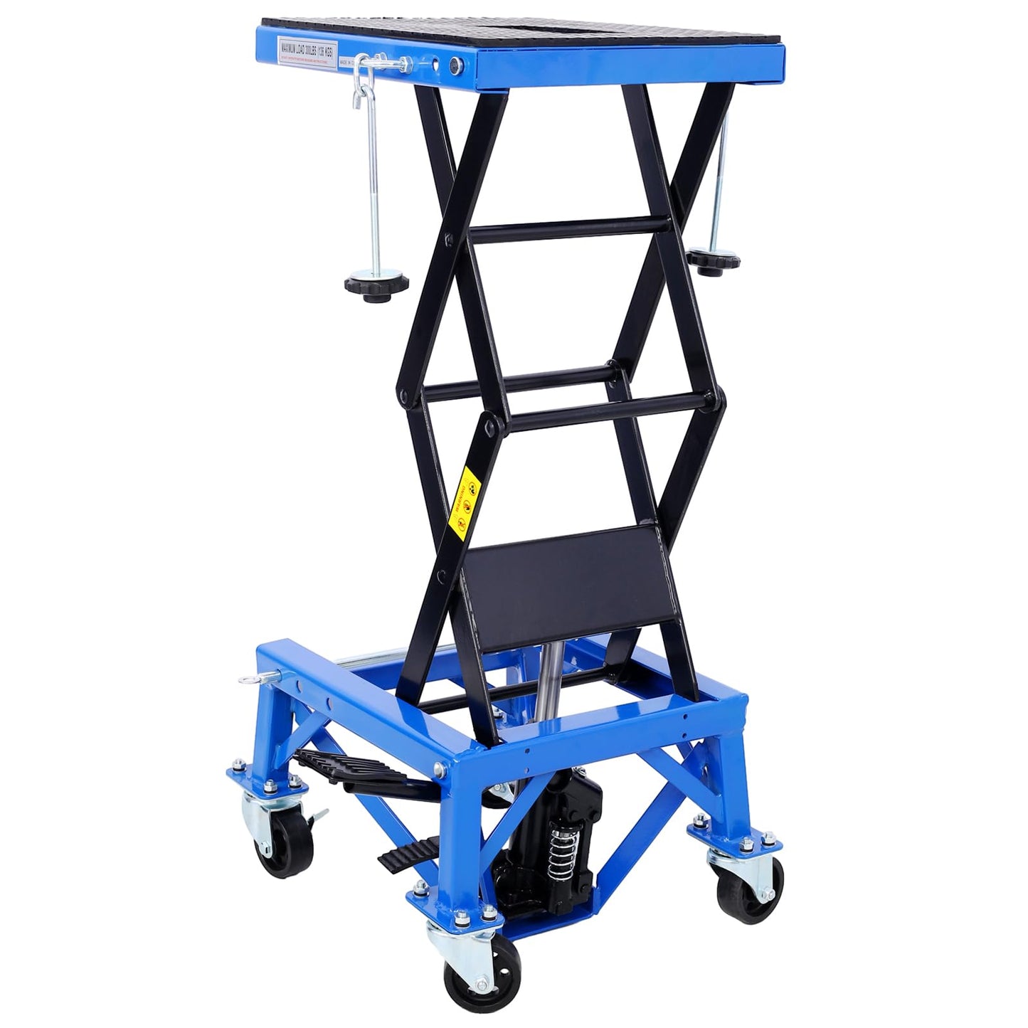 YOPTO Hydraulic Motorcycle Lift Table,300 lbs Capacity Motorcycle Scissor Jack Lift with Wide Deck,Motorcycles Stand W/ 4 Wheels,Hydraulic Foot-Operated Jack Stand for Small Dirt Bikes,Blue