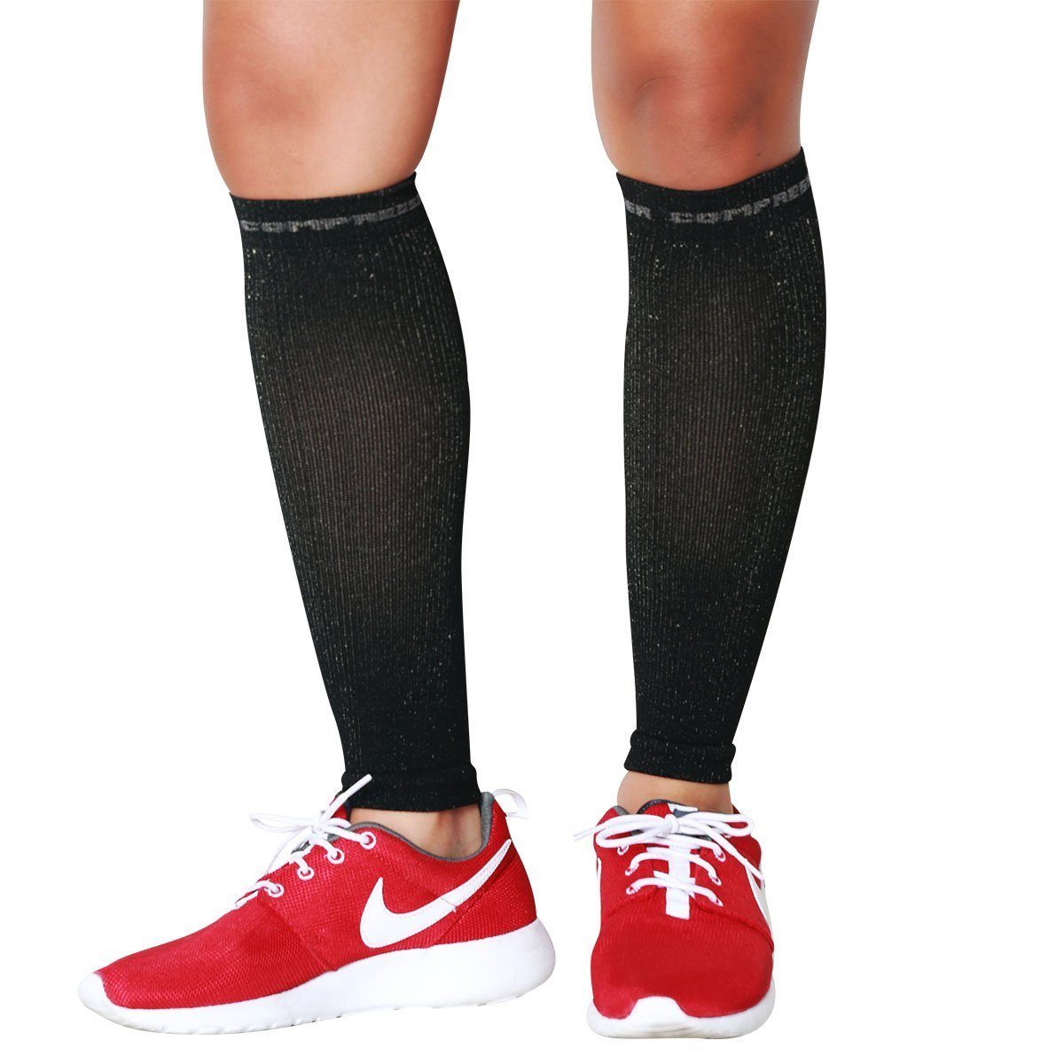 Calf Sleeves - #1 Compression Leg Sleeve for Runners - Men and Women Shin Sleeves (Black with Copper Yarn, Small/Medium)