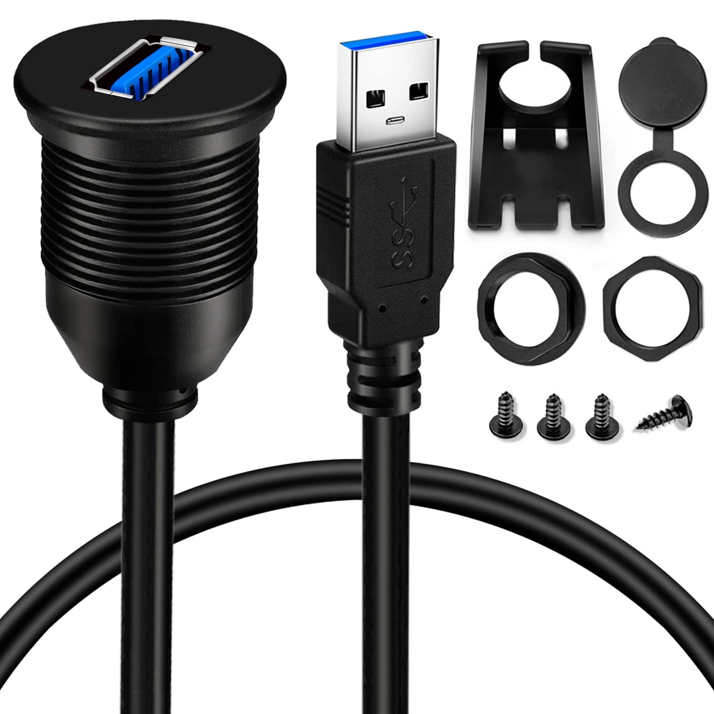 3.0 3ft BATIGE Single Port USB Male to Female AUX Car Mount Flush Cable Waterproof Extension for Car Truck Boat
