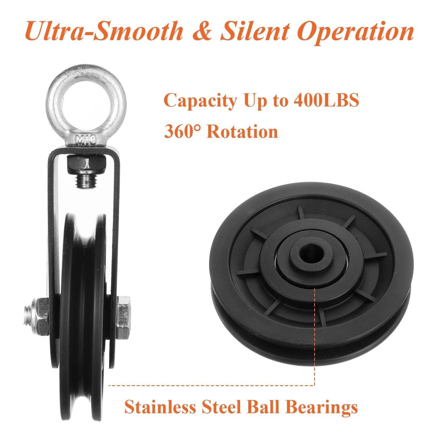 Kegeeei 4 Pack Silent Cable Pulley Wheels – 90mm Heavy Duty Gym Pulley System with 360° Rotation, Stainless Steel Bearings & Detachable Design for DIY LAT Pull Down, Home Gym Equipment & Replacement