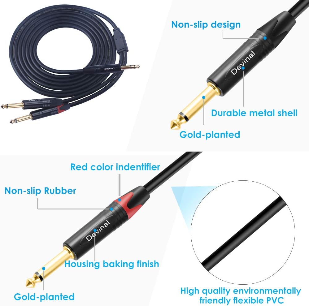1/4" 1/4" inch 10Ft Devinal USB to Dual Stereo Audio Cable, USB-A to Dual Output Cord Connector, PC to Stereo Audio