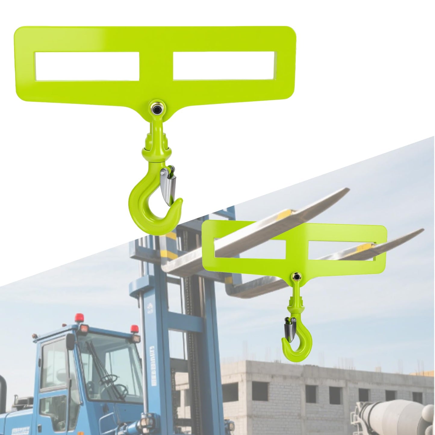 CHENNTAI Portable Forklift Crane Attachment, Heavy Duty Dual Forklift 360° Swivel Hook for Transport, Construction and Warehouse Lifting