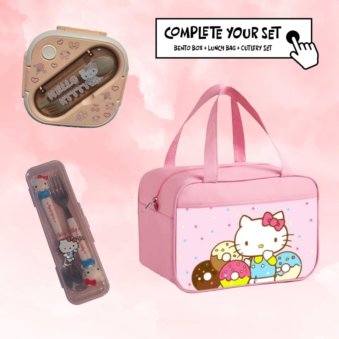 hombäde Stainless Steel Cutlery Tableware Flatware Silverware 3 Piece Set Portable Reusable Travel Cute Kawaii Anime Cartoon Dog Bunny for Boys and Girls (Pink Kitty)