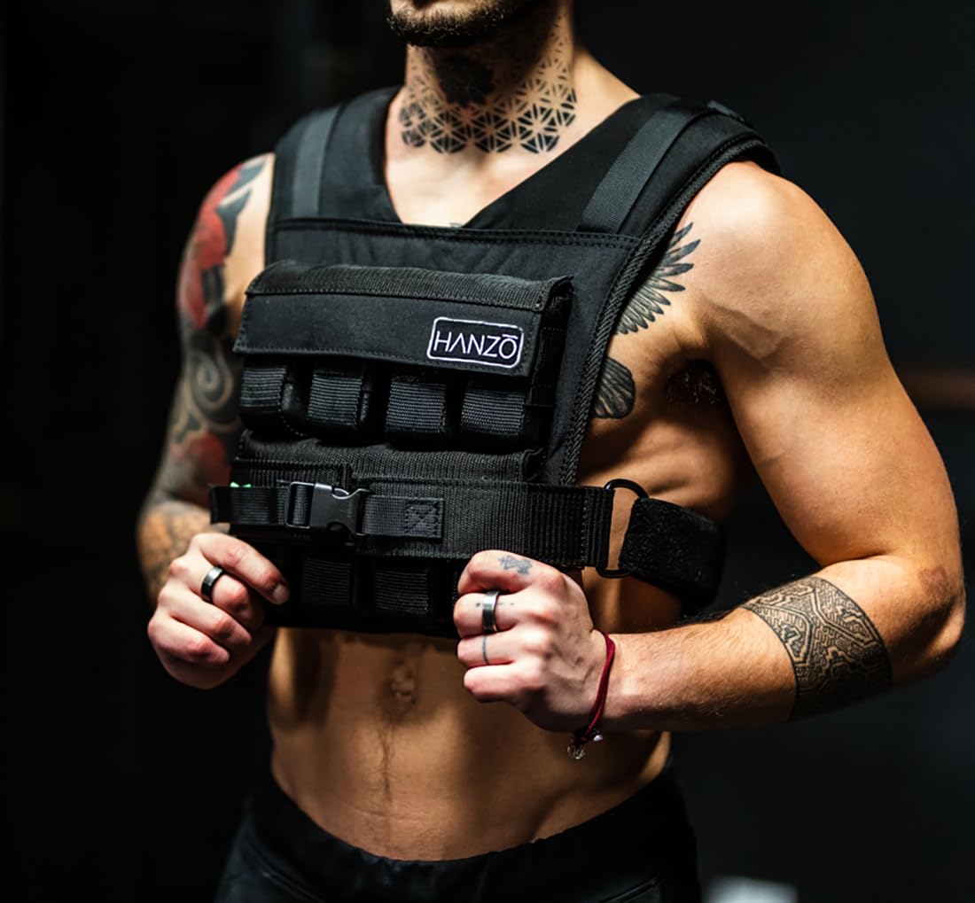 HANZO Weighted Vest for Men & Women 25lbs | 35lbs | 45lbs | 65lbs | Weight Vest With Removable Iron Weights, Adjustable Heavy Duty Weighted Workout Vest for Calisthenics & Fitness Training