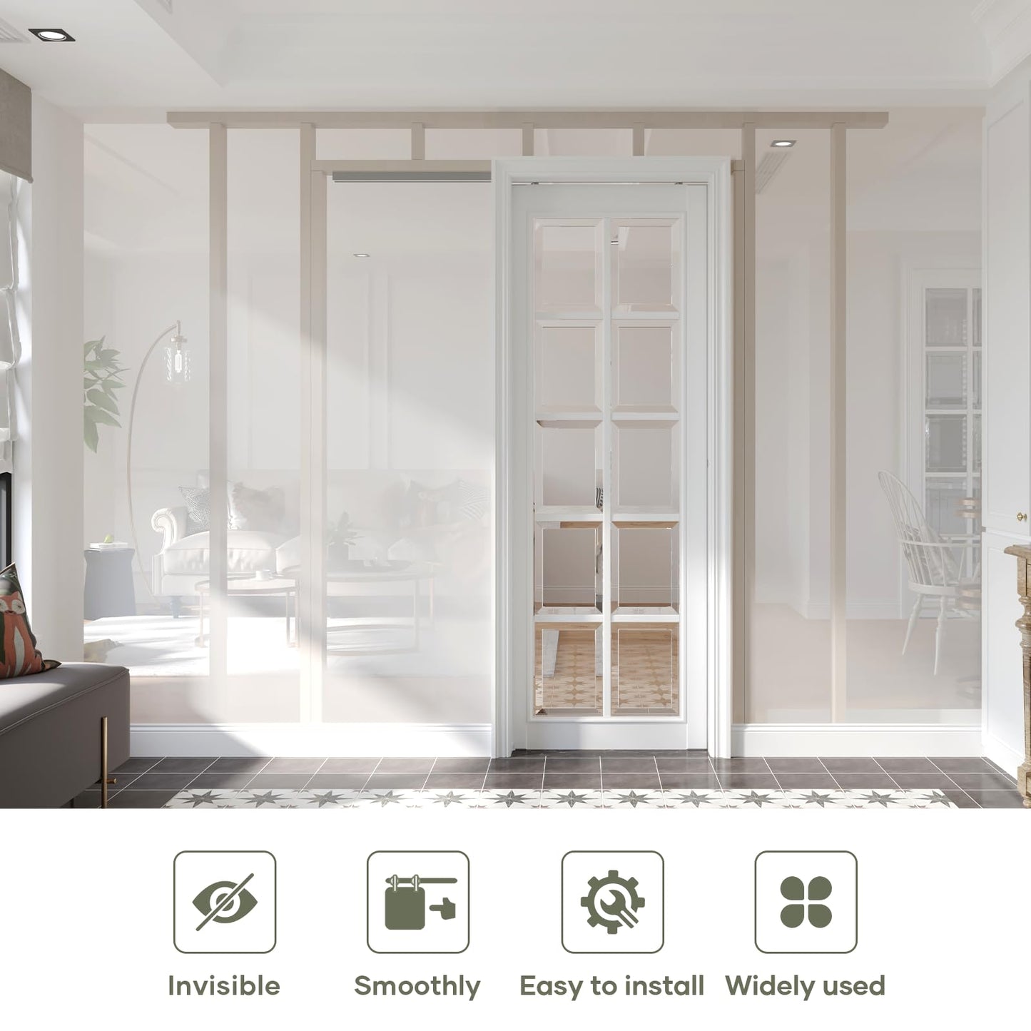 EaseLife 5.3FT/64in Sliding Pocket Door Hardware Kit,Commercial Grade,Black Box Rail Kit,Easy Install,Slide Smoothly Quiet,No Door (60.7" Track Hardware Kit for 23"~32" Wide Single Door)