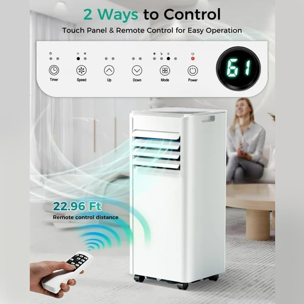 10000 BTU Portable Air Conditioner for 450 Sq.Ft, 3-in-1 AC Unit with Remote & LED Display, Quiet Cooling, Fan, Dehumidifier, Window Kit for Bedroom Home Office Dorm