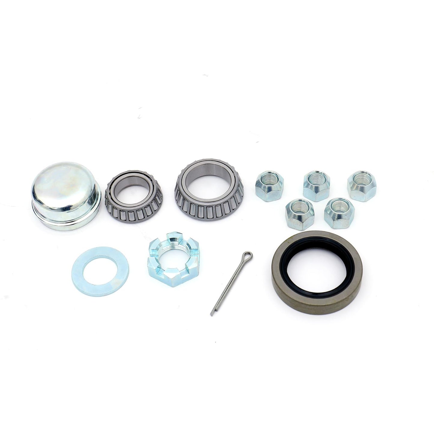 OWLAUTO 5-Bolt 5" Circle Trailer Hub Assembly with 1-3/8" to 1-1/16" Tapered Spindle and Bearings, Set of 2