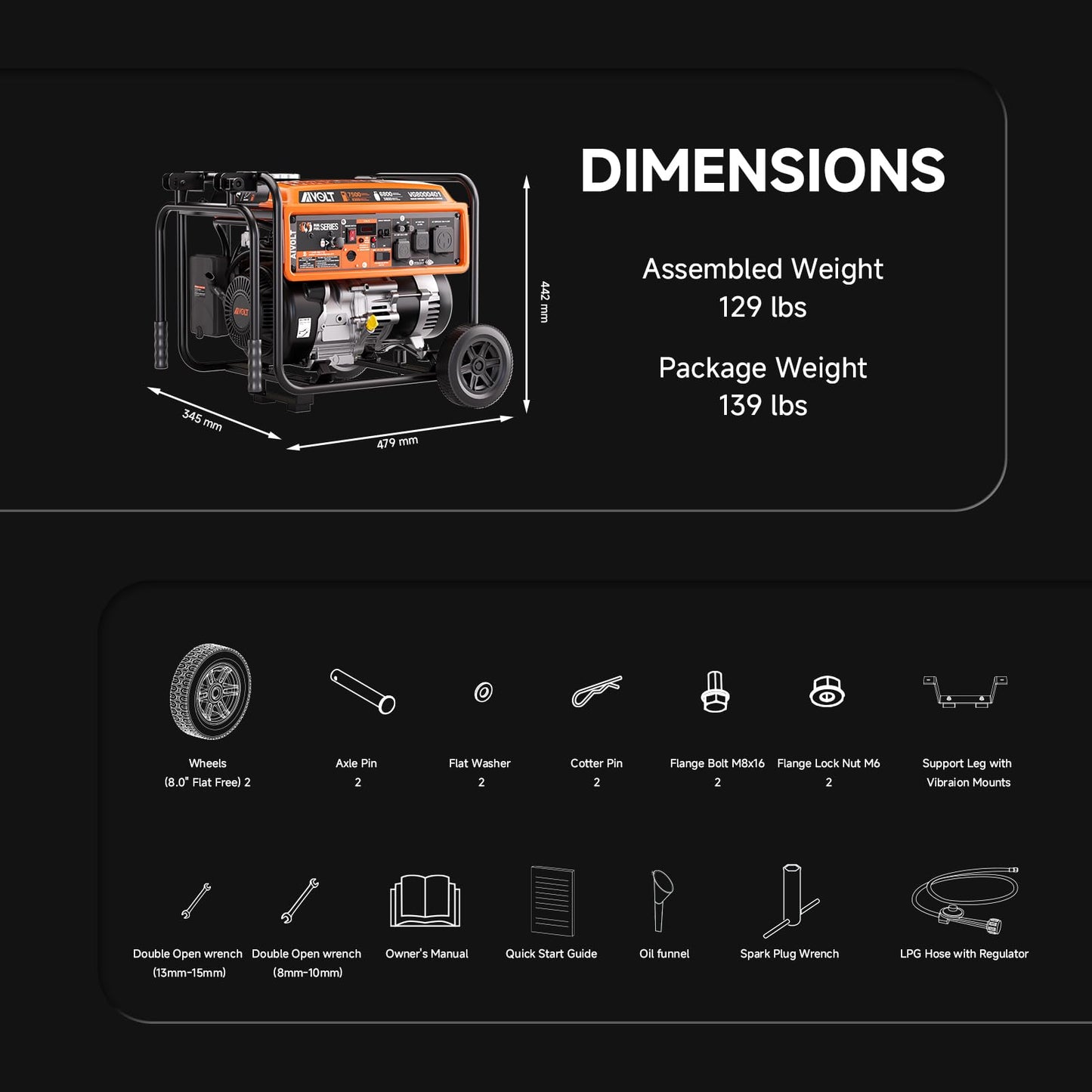 AIVOLT Generator 7500 Watt Dual Fuel Portable Generator with Wheels, Gas and Propane Powered, 50A RV Ready, CO Sensor, 4-Stroke OHV Air Cooled Engine, EPA-PGMA300 Compliant