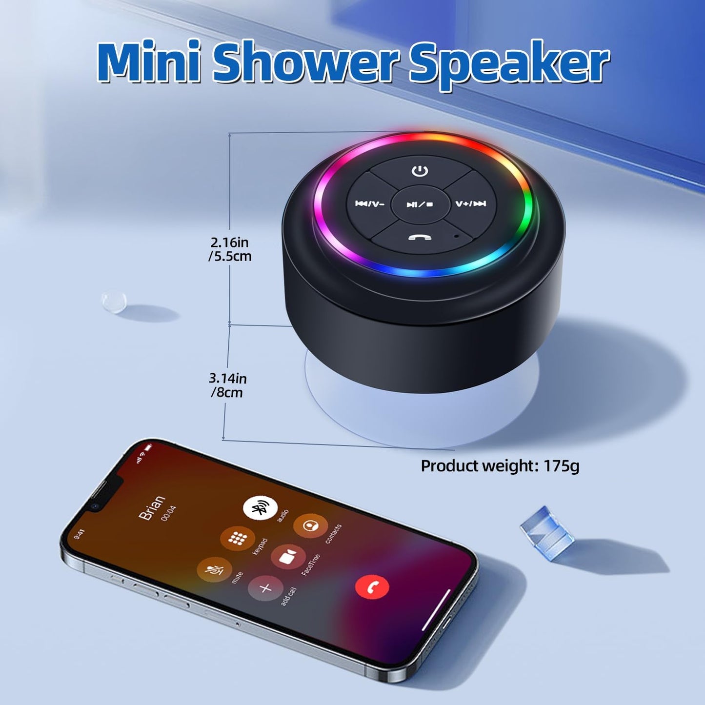 ANLEDDA IP67 Shower Speaker Bluetooth Waterproof Certified, Mini Wireless Small Bluetooth Speaker, Portable Speaker
