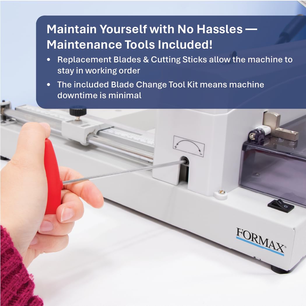 FORMAX Cut-True 13M Tabletop Manual Guillotine Cutter, Manual lever handle, 14.5” Maximum Cutting Width, 5/8” Maximum Paper Stack Height, 1.58” Narrow Cut, LED Laser Cut Line, Blade Change Handles