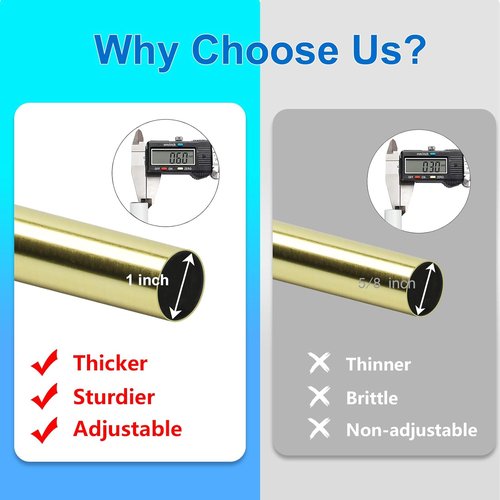 Byondeth Adjustable Curtain Rods for Windows - 16 to 88 Inches, 1 Inch Diameter, Gold Aluminium Finials
