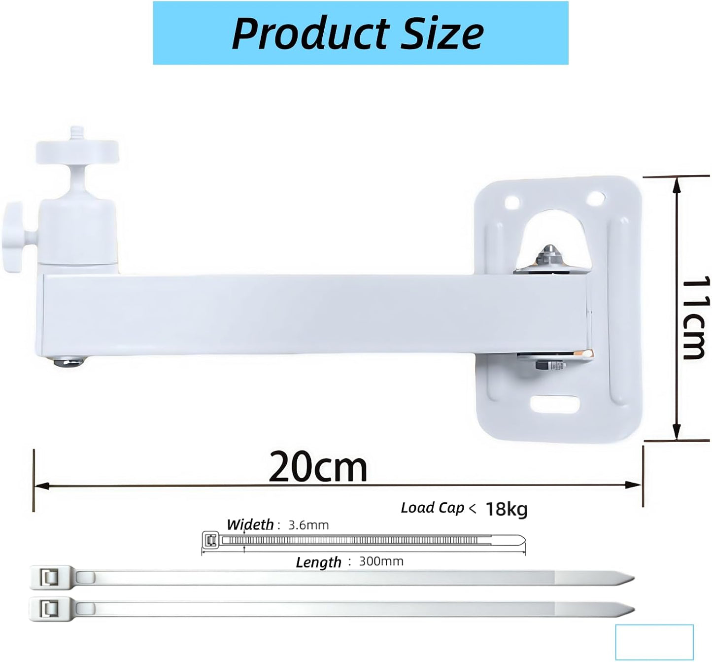 FINXRoll 1/4" 8.46in Foldable Universal Projector & CCTV Camera Wall/Ceiling Mount Bracket (White) - Screw, Adjustable