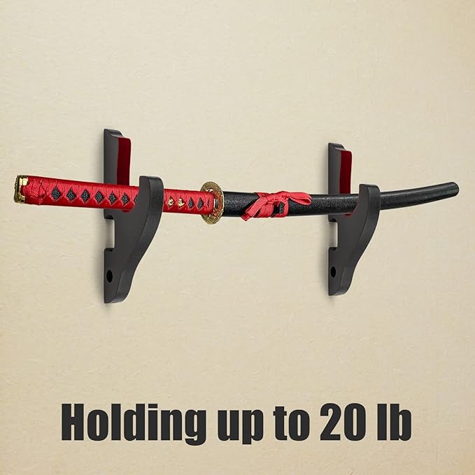 Sword Holder Wall Mount 1-Tier Velvet Padded Hook Katana Holder Adjustable Display Hanger for Samurai Sword Tanto Rapier Light Saber Cosplay Blade Tanjirou Demon Slayer Weapon Rack…