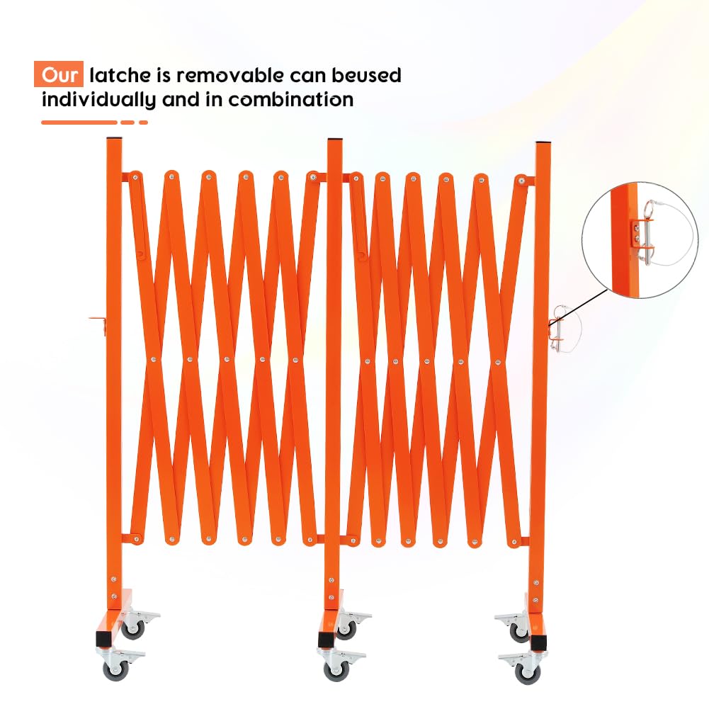GYMTIME Expandable Metal Barricade, Portable Safety Barrier with Casters, Flexible Mobile Security Gate, Adjustable Traffic Fence for Shopping Mall, School, Warehouse, Orange, 16 Feet