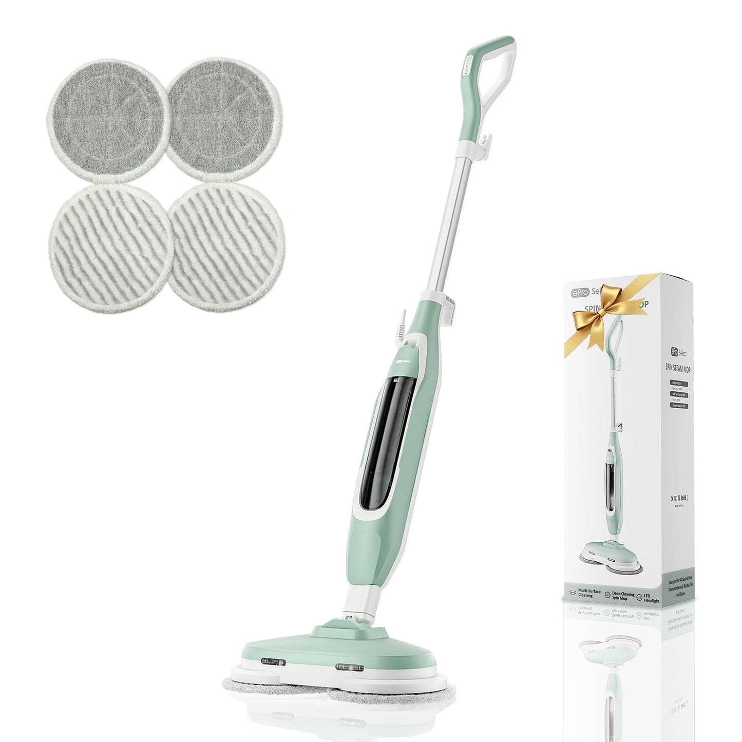 EPROEON Steam Mop, All-in-One Steam and Scrub Hard Floor Cleaner with LED Headlights, 450ml Tank, 4 Soft Pads, Dual Power, Swivel Steering for Hardwood, Tile and Laminate