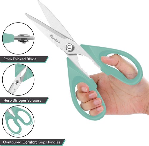 iBayam Kitchen Scissors - Heavy Duty 8.5" All-Purpose Shears with Protective Sheath | Essential Cooking Tool
