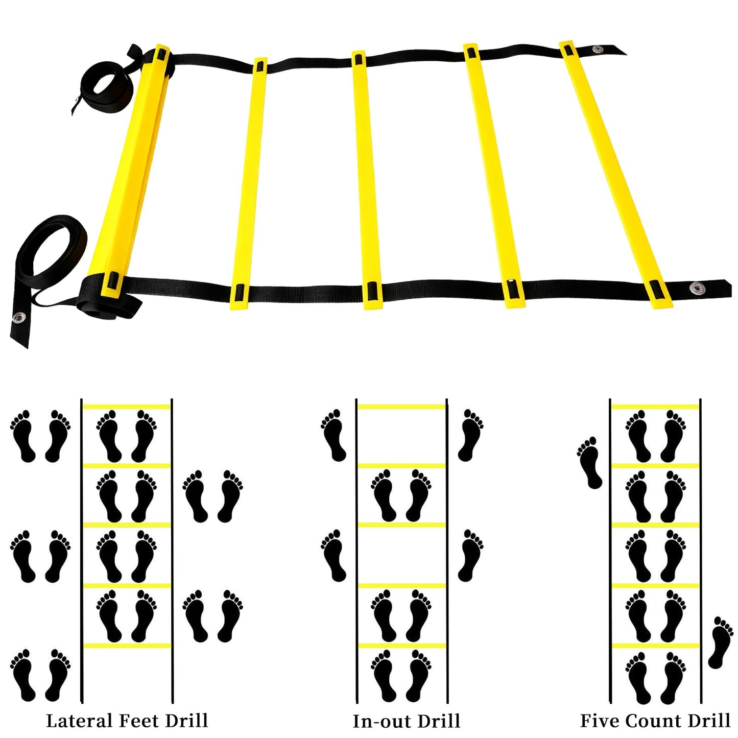Sleteranpe 20ft Agility Ladder - Speed Ladder for Soccer with Carry Bag & Straps | 12 Adjustable Rungs | Soccer, Agility Training Equipment | Durable Footwork Ladder for Athletes (Yellow)