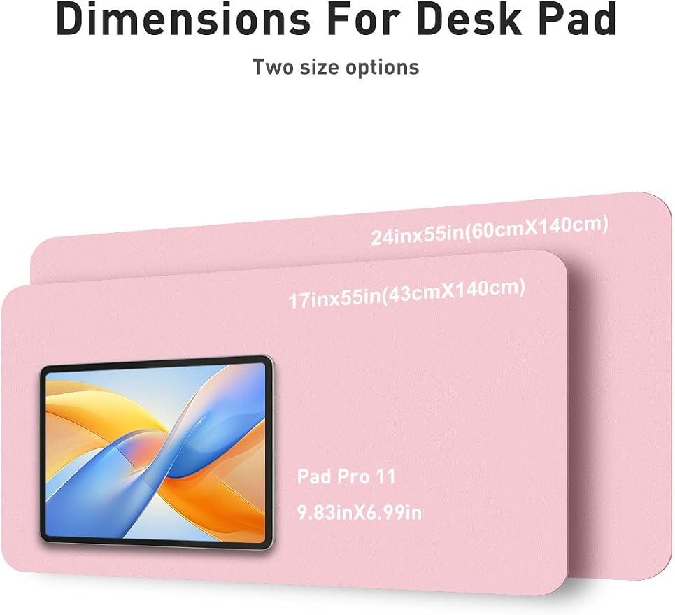 Aothia Faux Leather Desk Mat - Non-Slip PU Leather Desk Blotter, Waterproof Writing Surface, Large Desk Pad for Office & Home (Fairy Pink, 55" x 17")