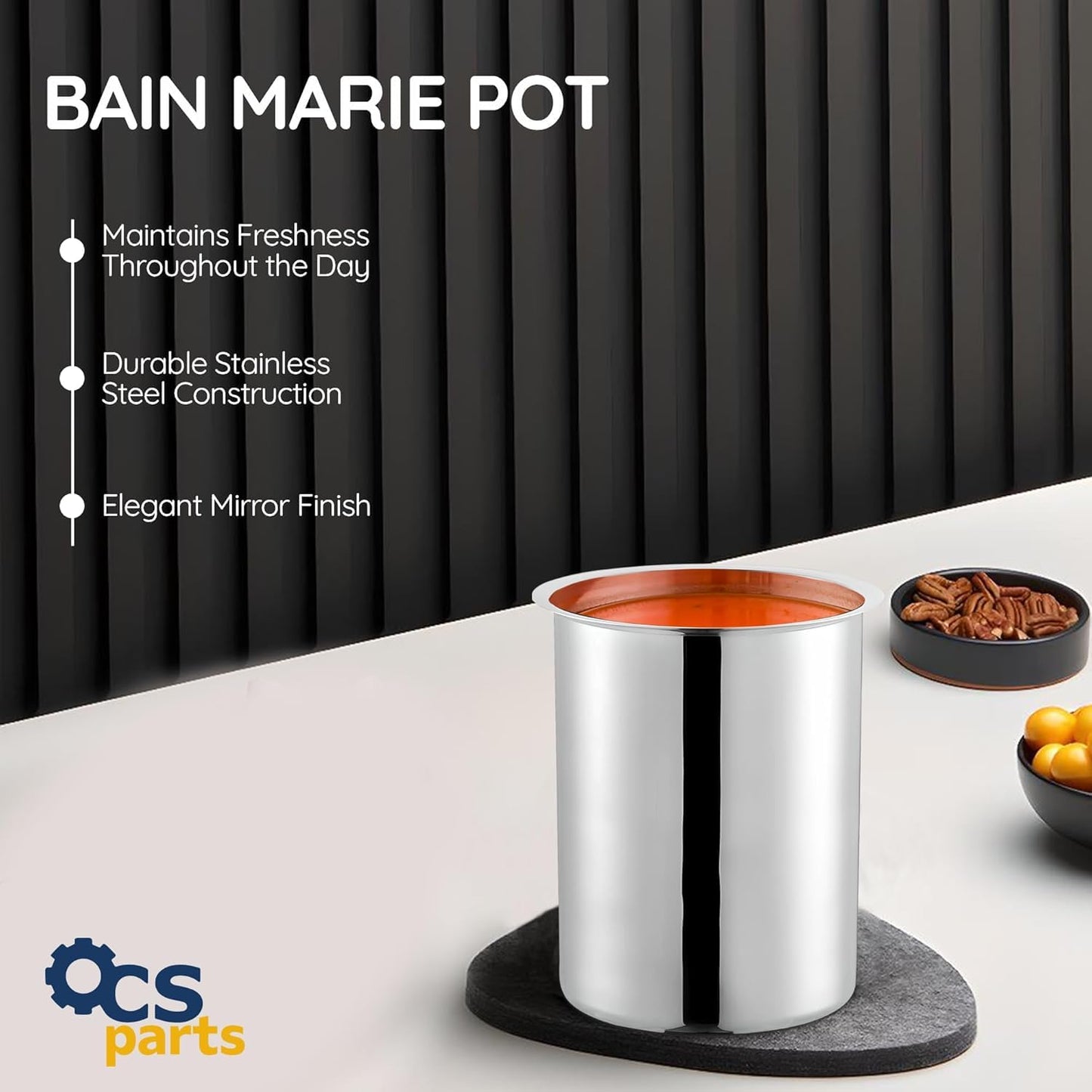 OCS Parts 6-Pack 2 Quart Bain Marie Pot | 6-3/4" x 4-3/8" Stainless Steel Pot for Warm or Cold Food, Sauces, Soups, or Organizing Cooking Utensils