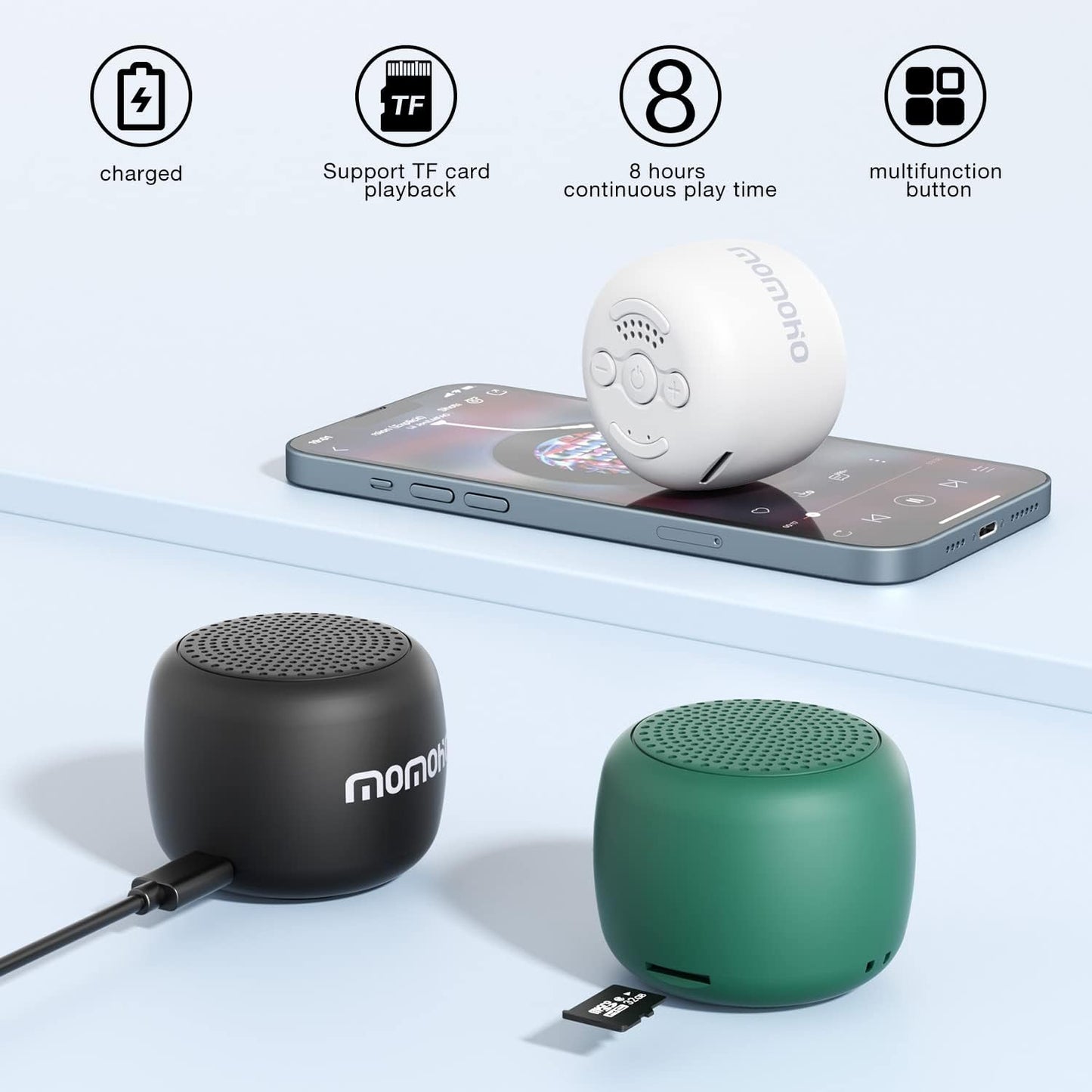 MOMOHO Mini Bluetooth Speaker Wireless Small Bluetooth Speaker with Built in Mic,TWS Portable for Travel Party Gift