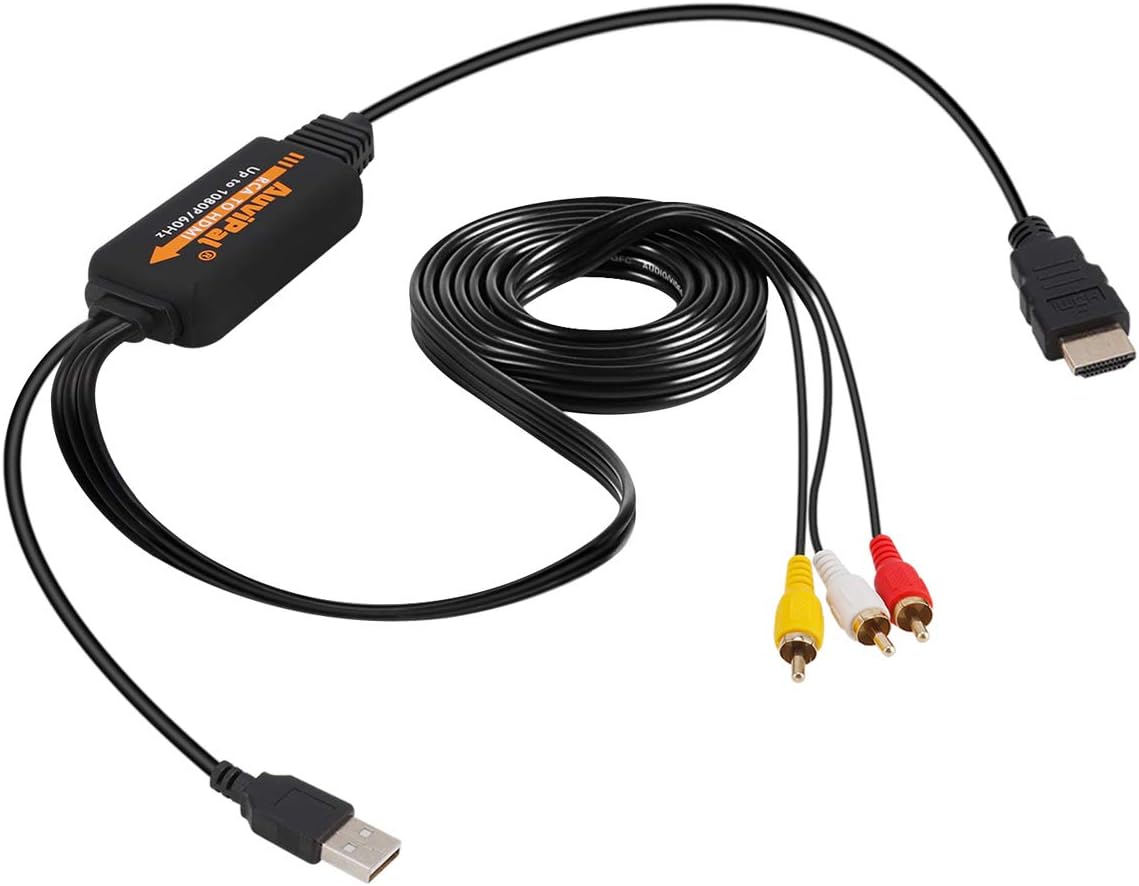 AuviPal 1080P PS1/ PS2/ PS3/ RCA to HDMI Converter, All-in-One Composite AV to HDMI Audio Video Adapter for VHS/VCR/