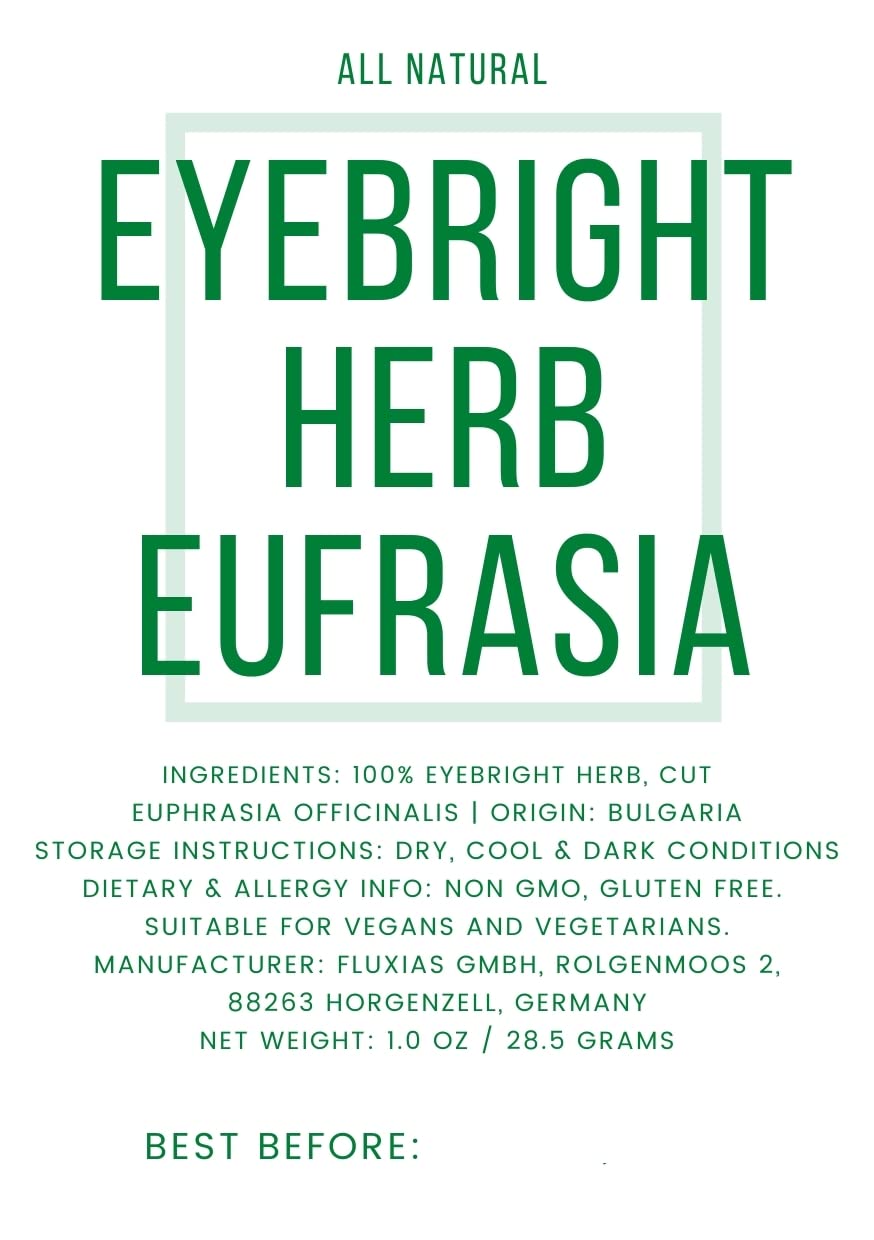 Eyebright Herb Eufrasia - Natural, Cut & Dried Euphrasia officinalis - Net Weight: 1oz/28.5g - Alternative names are Augentrostkraut, Euphrasiae herba, Herba Euphrasiae and Herbe d'Euphraise.