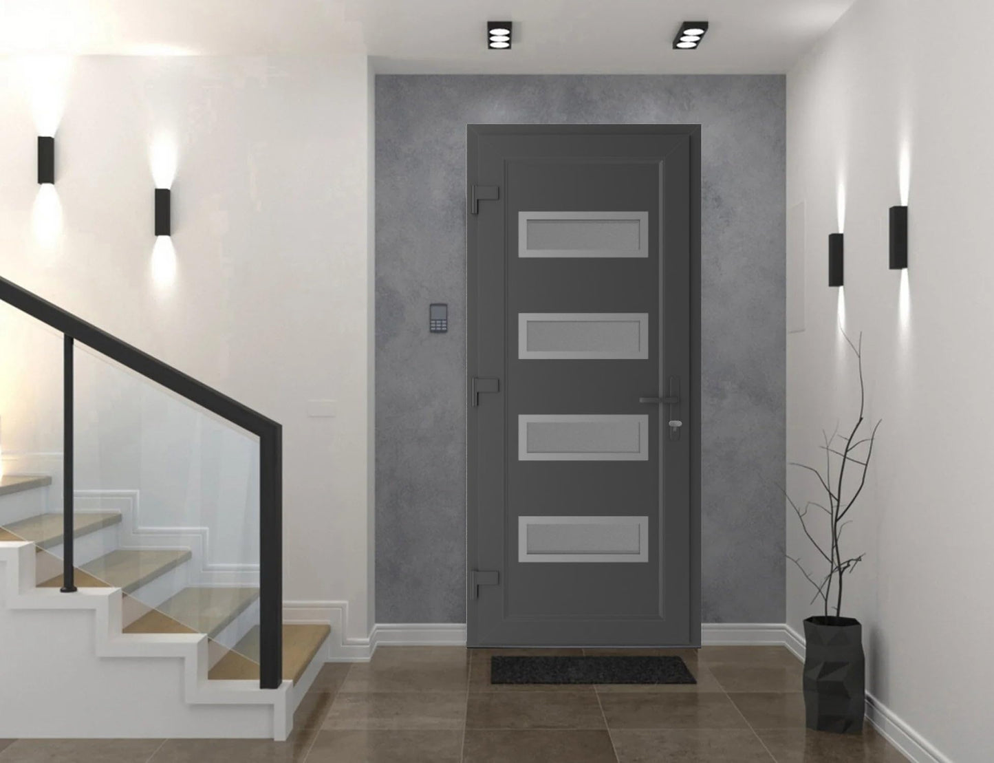 VDOMDOORS Front Exterior Prehung Metal-Plastic Door Frosted Glass | Manux 8113 Antracite Grey | Residential Doors Entrance Patio Garage W32 x H80 Right-Inswing