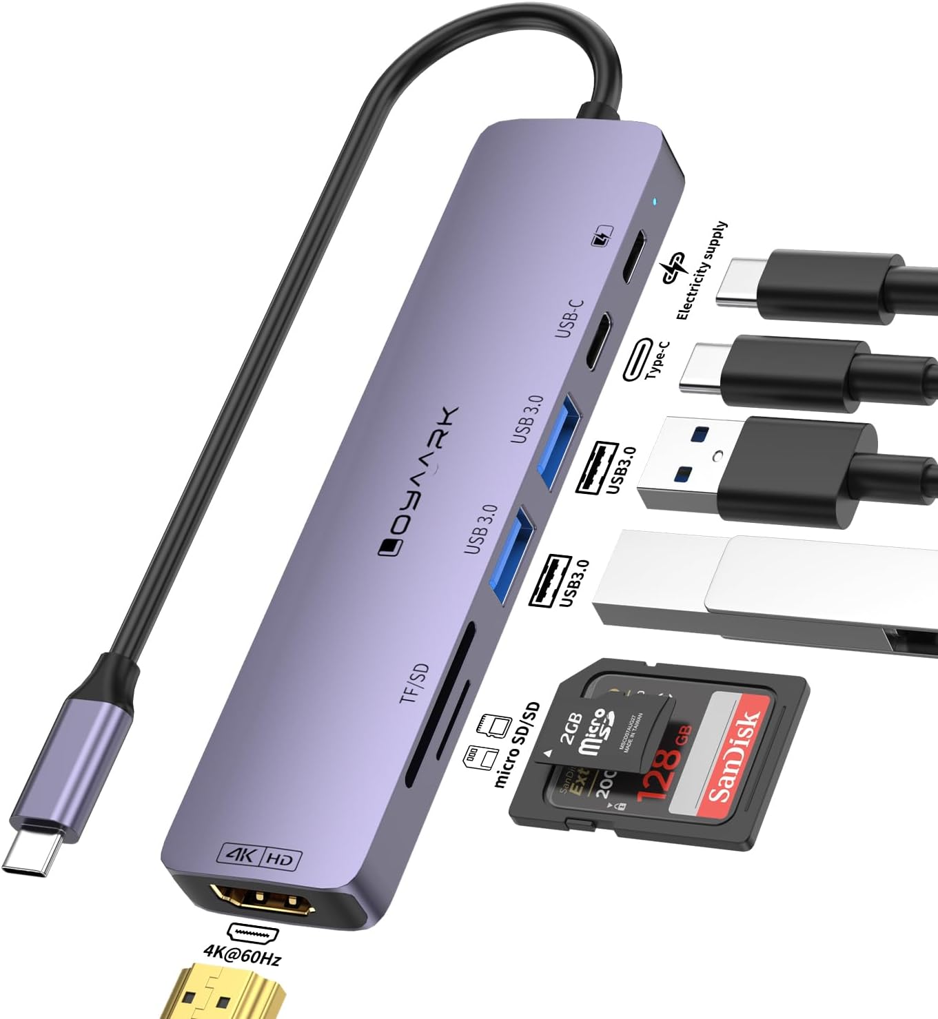Loya Ark 4K60hz Pro,2 3.0 1 5Gbps 4K60hz 100W Charging,SD/TF3.0 USB C HUB,USB C to HD Multi-Port Adapter for MacBook