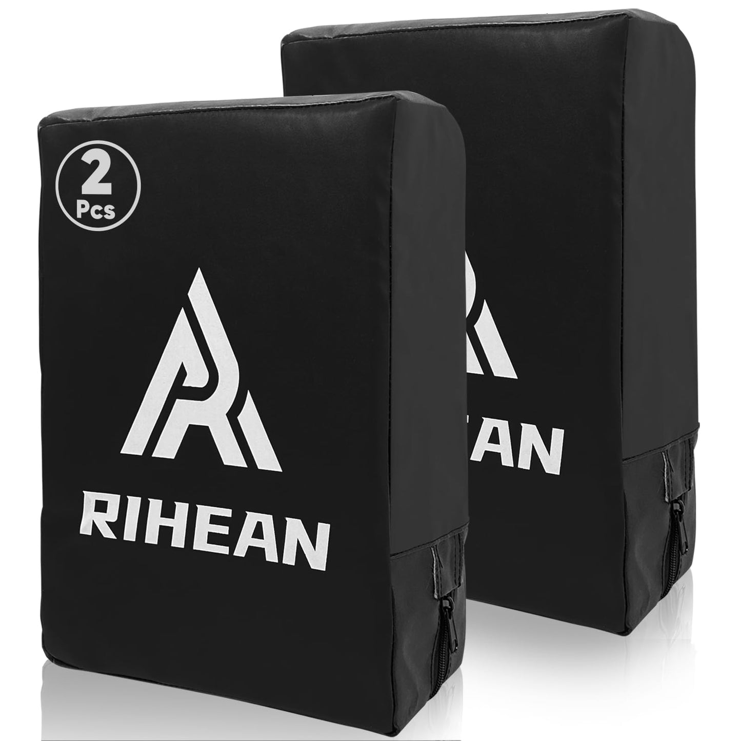 RIHEAN Martial Arts Kicking Shield Pad for Muay Thai, Taekwondo Football, Basketball, Hockey Training, 12x16in Denser Foam High-Density PU Leather Cover - Blackx2
