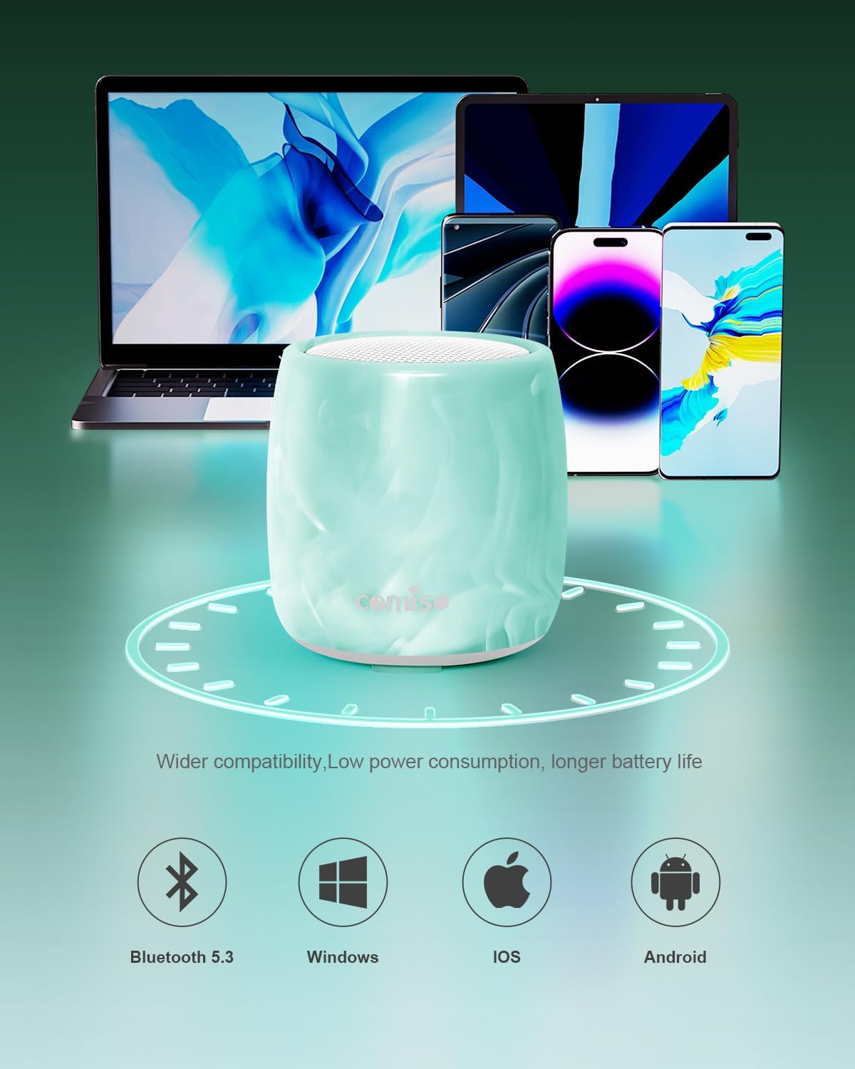 comiso IPX7 Waterproof Speaker, Small Bluetooth Speaker with Stereo Sound and Robust Bass, Mini Speakers