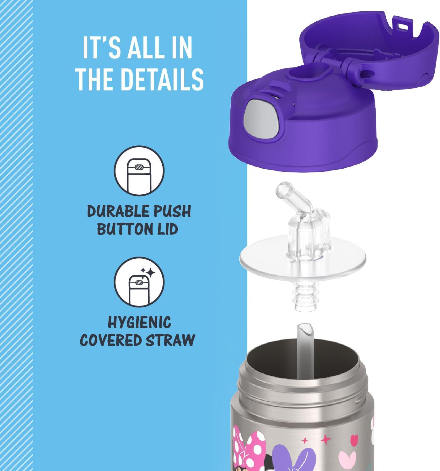 Thermos Funtainer 12 Ounce Stainless Steel Vacuum Insulated Water Bottle - Minnie Mouse Design